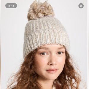 NWT Hat Attack Revolve Dove‎ Beanie with Cozy Lining Knit Pom Beige Retails $75